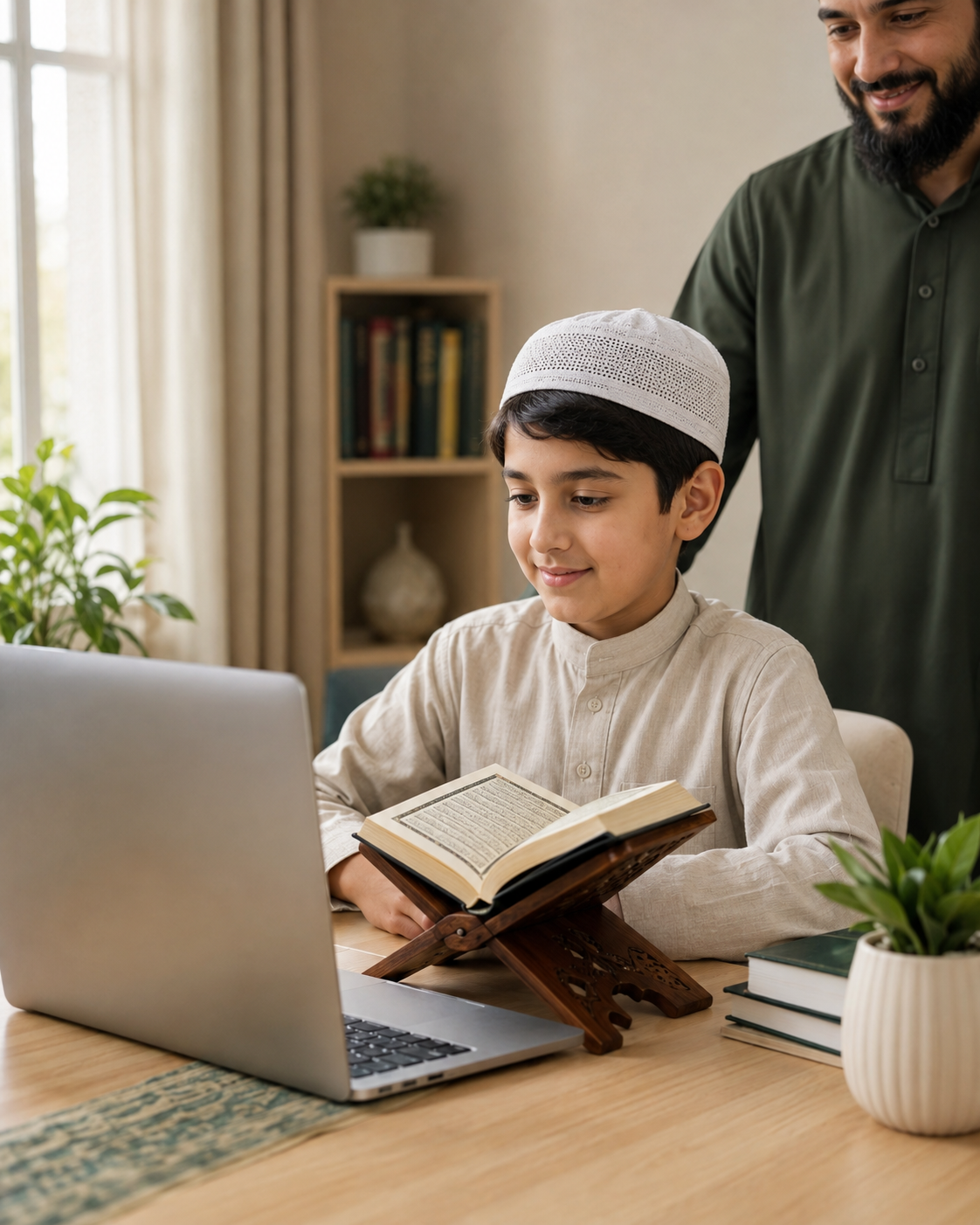 Child learning Quran in an online class