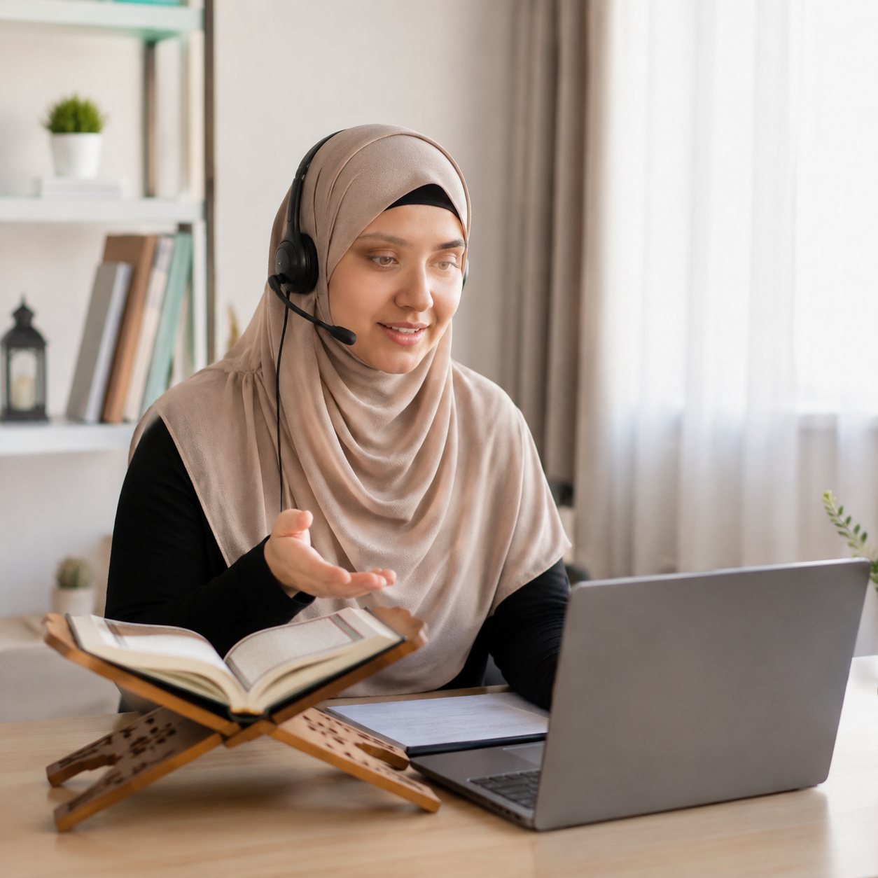 Tutor leading an online Quran class