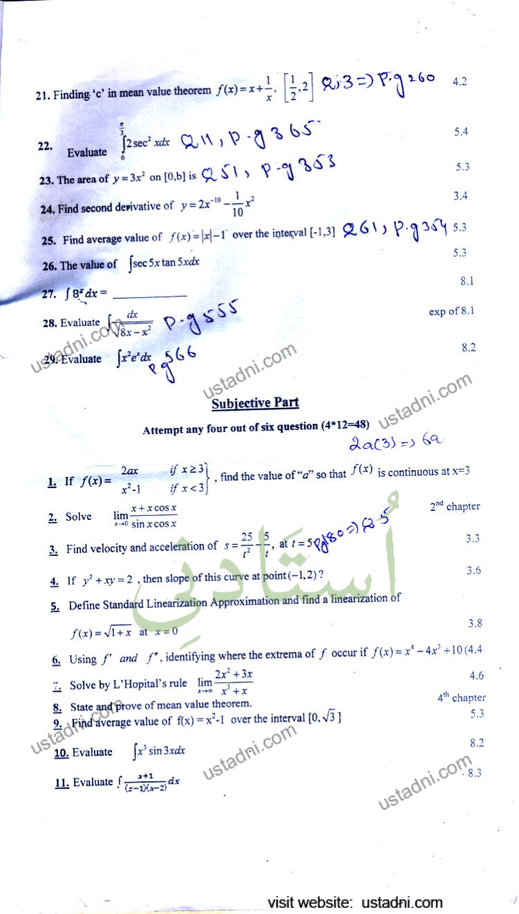 21. Finding 'c' in mean value therem 8) =x+! 2 23= P.9260 42 22. Evaluate f2scc' da Q211, P. 9 3 65°