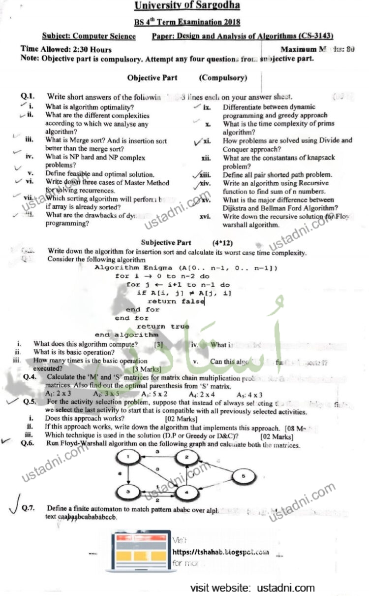 Design and Analysis of Algorithm BSCS 2018 UOS
