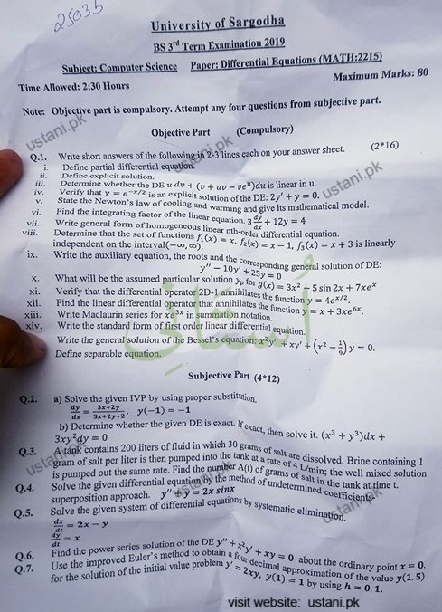 Differential Equation BSCS 2019 UOS