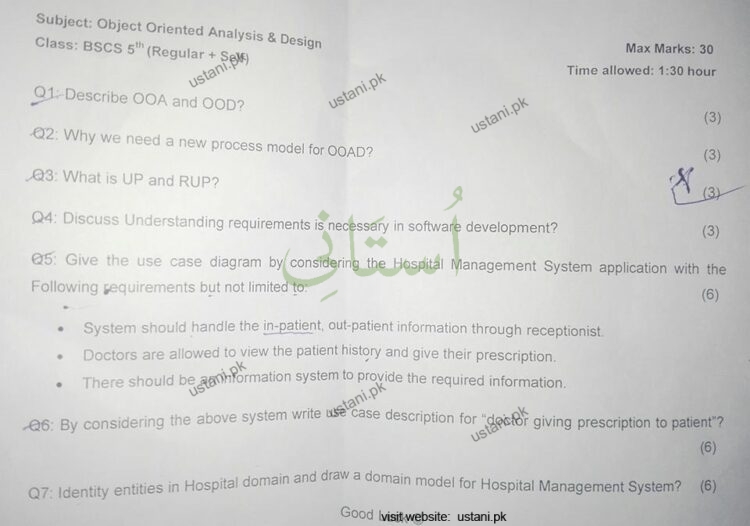 Object Oriented Analysis and Design BSCS 2013 Mid Term UOS