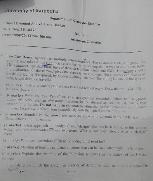 Object Oriented Analysis and Design BSCS 2013 Mid Term UOS — page 2