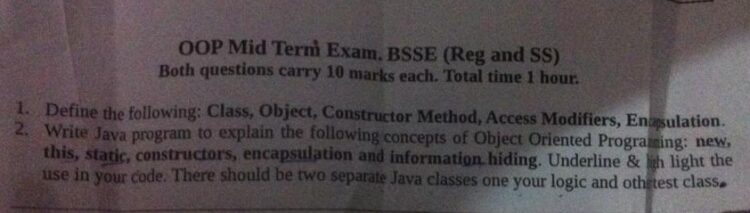 Object Oriented Programming BSIT 2013 Mid Term UOS