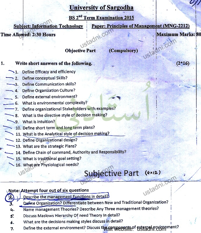 Principal of Management BS IT 2015 UOS