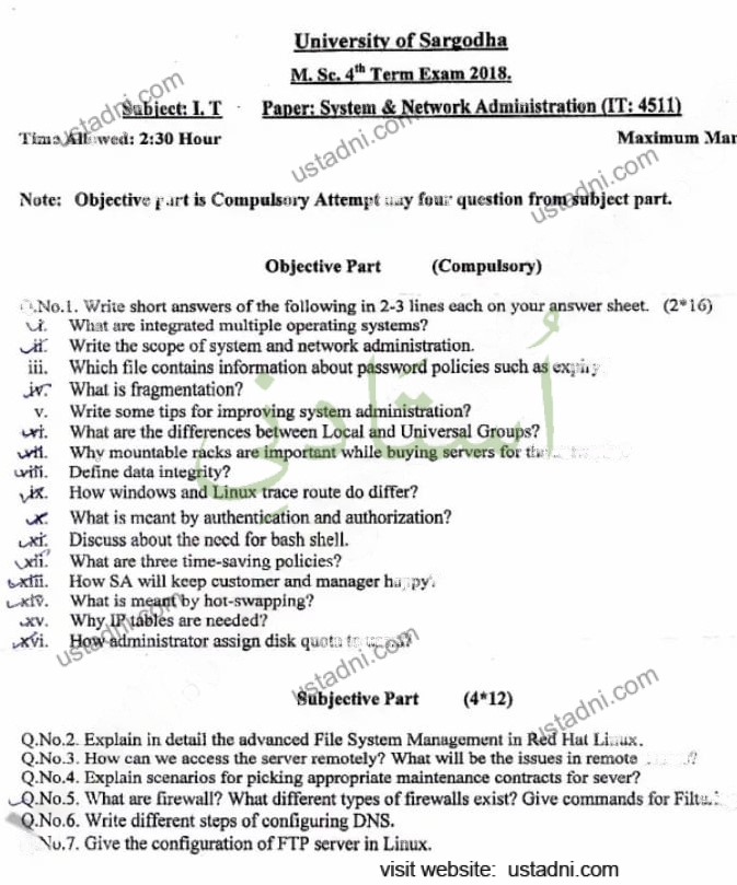 System and Network Administration MSC IT 2018 UOS