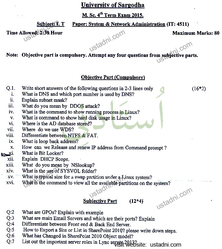 System and Network Administration MSC IT 2015 UOS