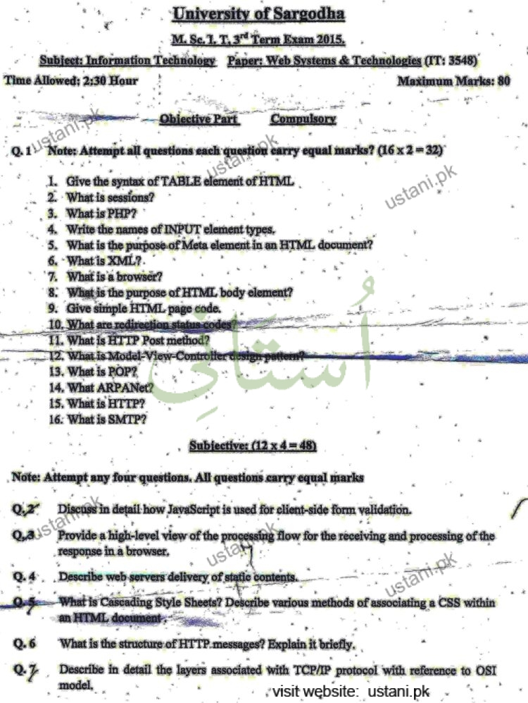Web System and Technologies MSC IT 2015 Paper#2 UOS