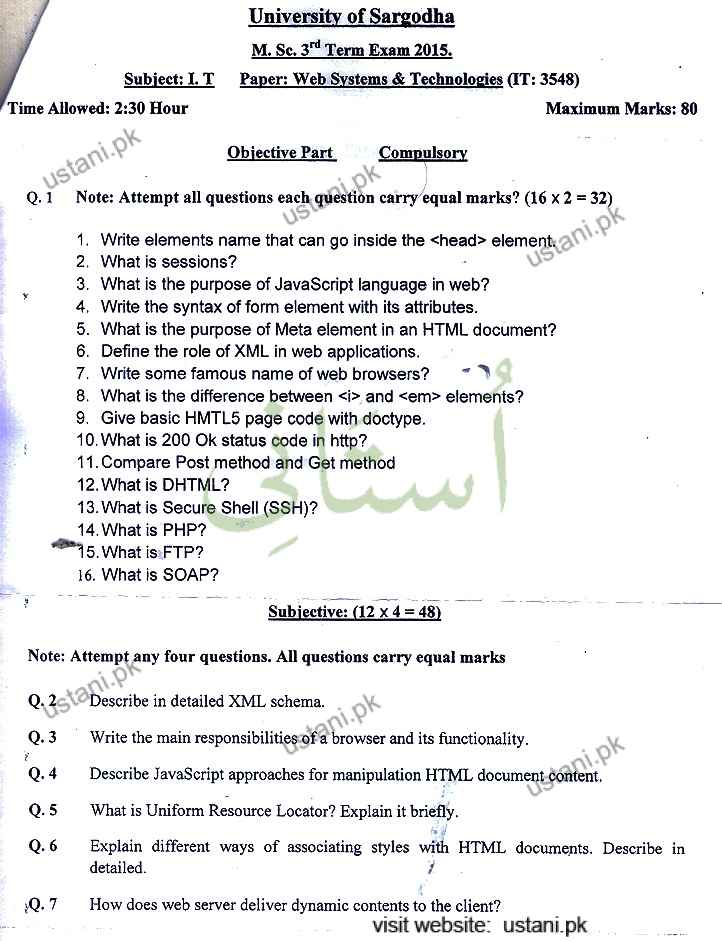 Web System and Technologies MSC IT 2015 UOS