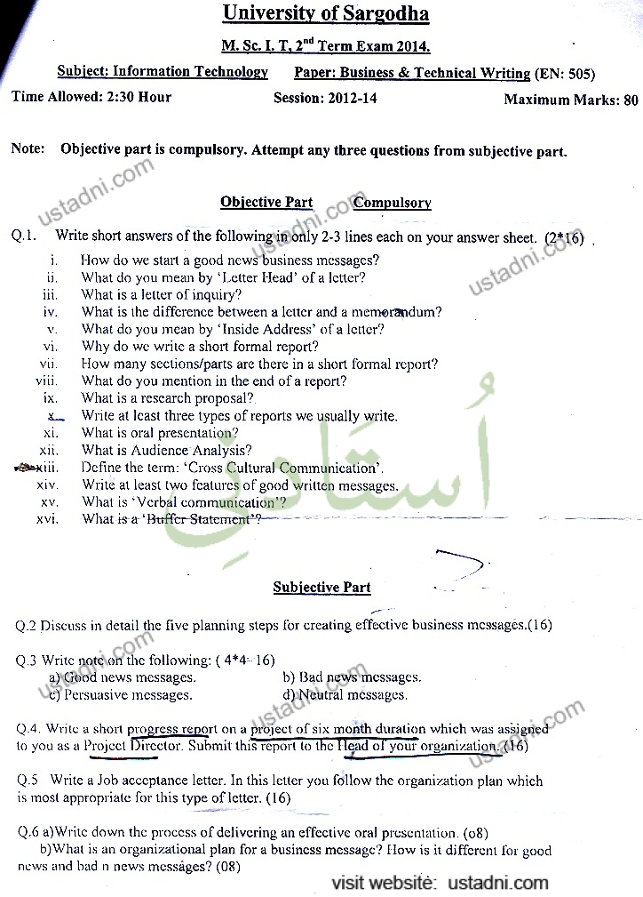 Business and Technical Writing MSC IT 2014 UOS