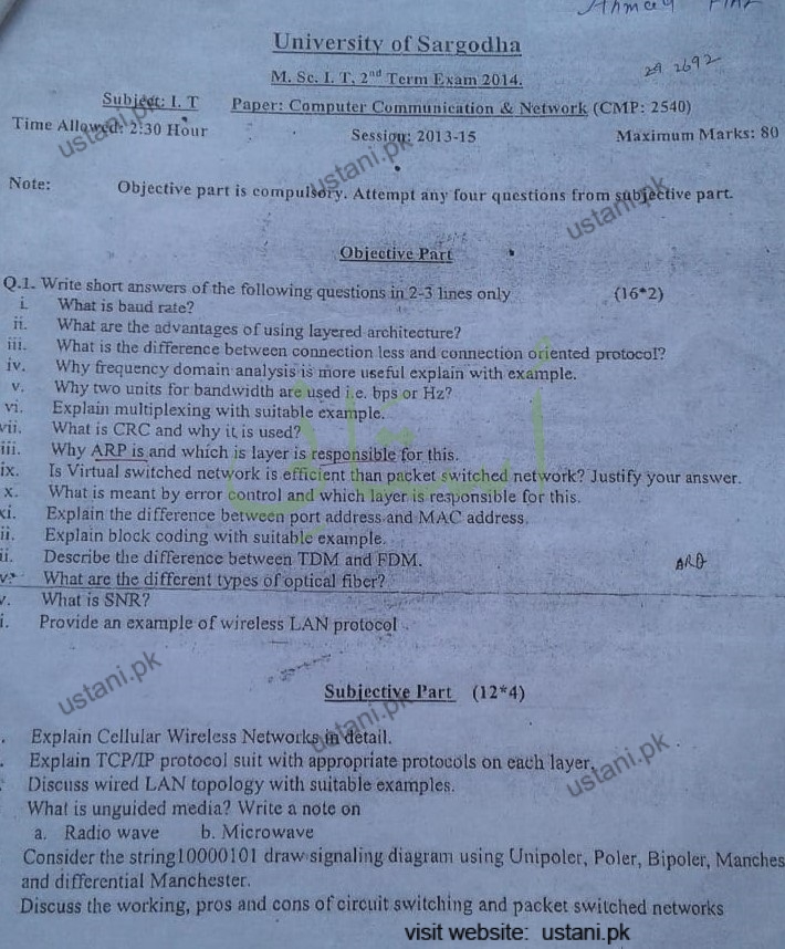 Computer Communication and Network MSC IT 2014 UOS — page 1