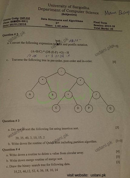 Data Structures and Algorithm BSSE 2016 UOS