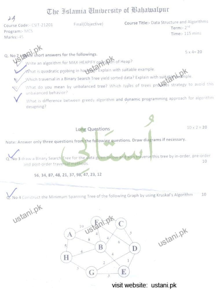 Data Structures and Algorithm MSCS 2015 IUB