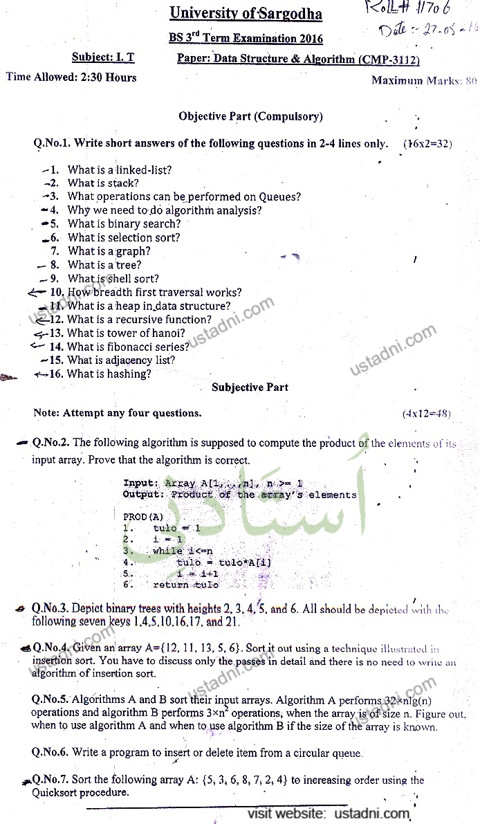 Data Structure and Algorithm BSIT 2016 UOS