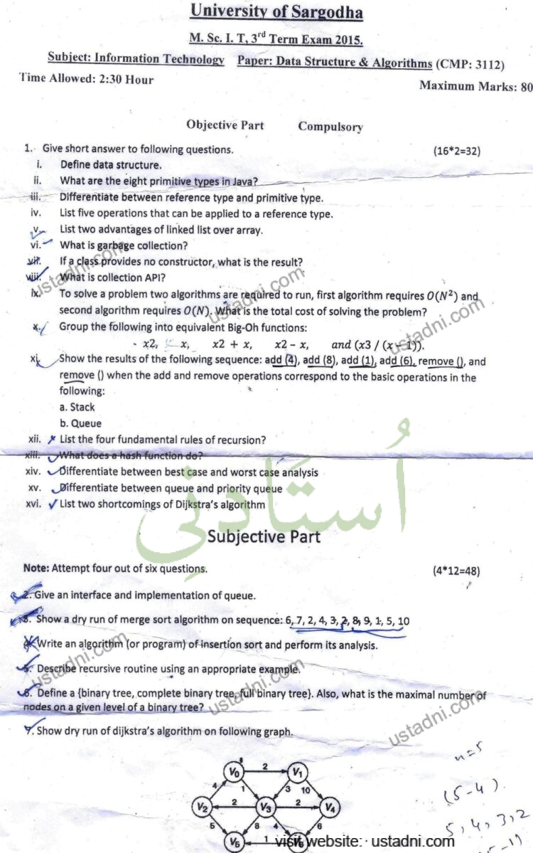 Data Structure and Algorithm MSC IT 2015 Paper#3 UOS — page 1