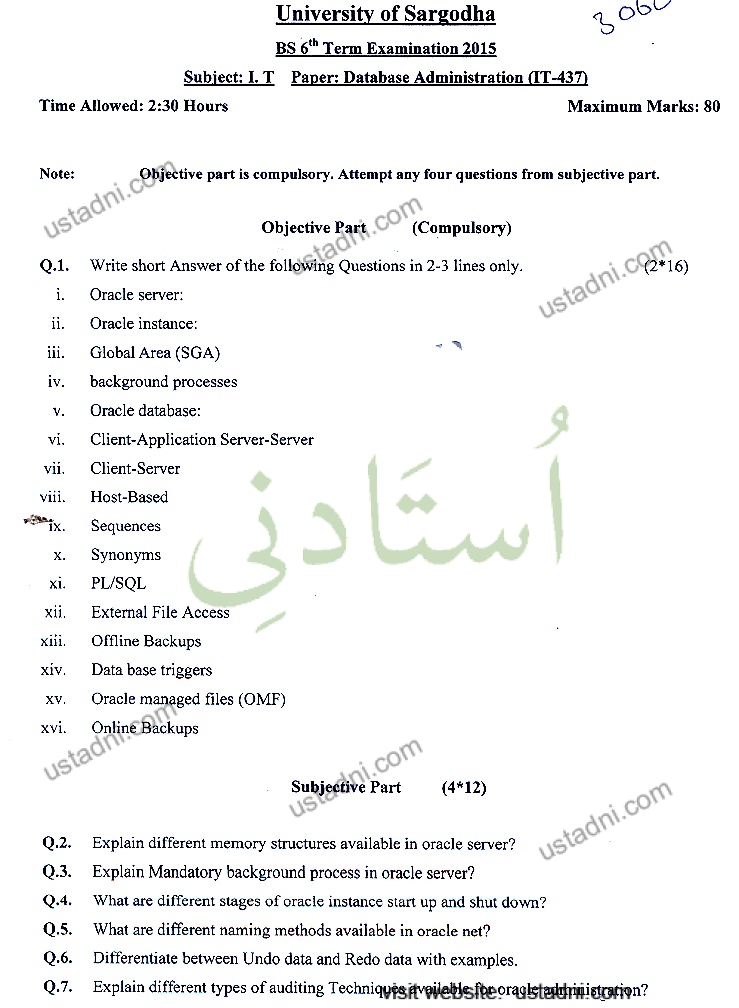 Database Administration and Management BS IT 2015 UOS