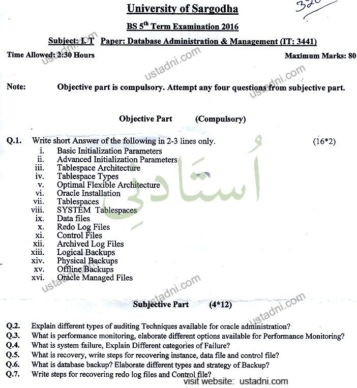 Database Administration and Management BS IT 2016 UOS