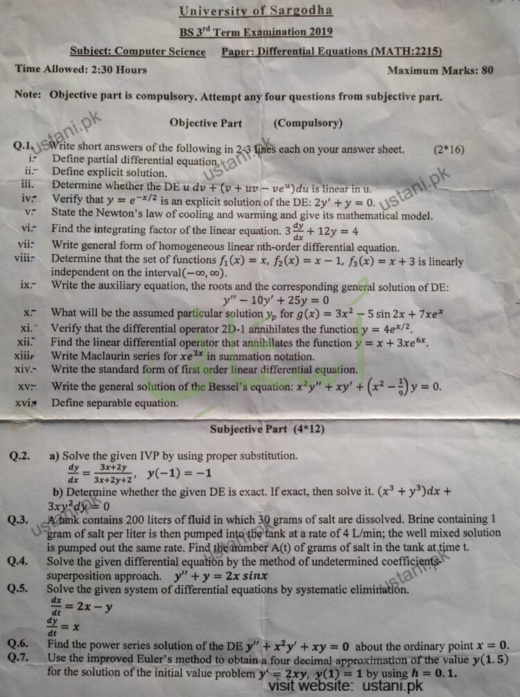Differential Equation BSCS 2019 UOS