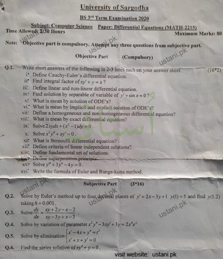 Differential Equation BSCS 2020 UOS