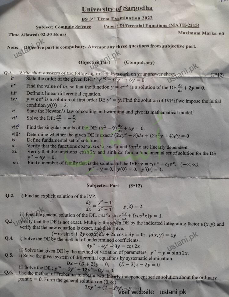 Differential Equation BSCS 2022 UOS
