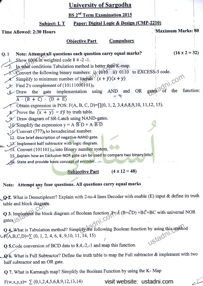 Digital Logic Design BS IT 2015 UOS