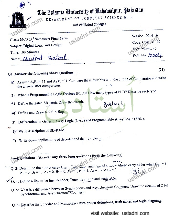 Digital logic Design MS Computer Science/MSc Computer Science/PhD Computer Science 3 Semester/Term Islamia University Bhawalpur (IUB) 2014