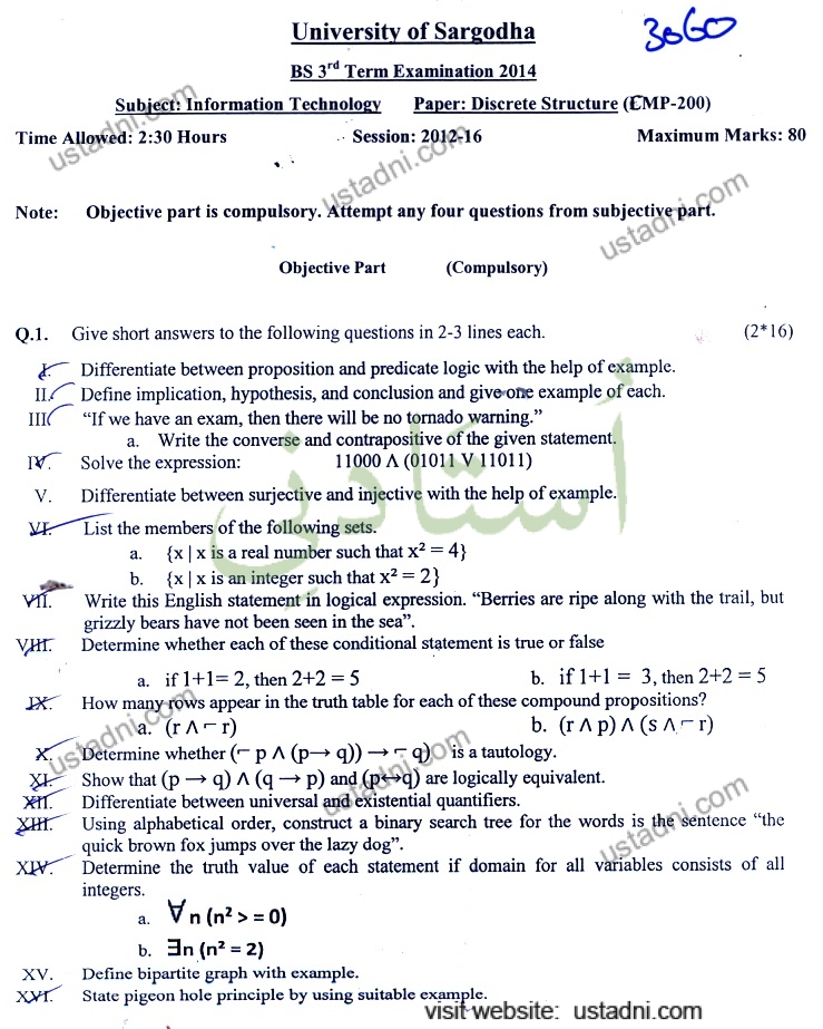 Discrete Structures BSIT 2014 Part#1 UOS — page 1