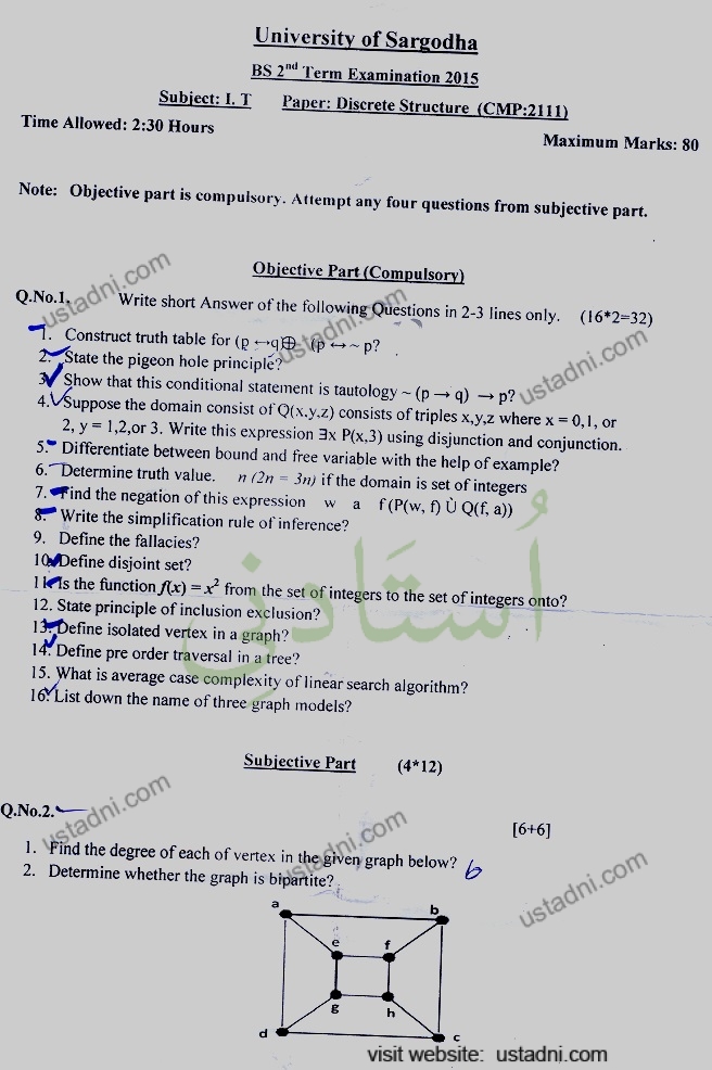 Discrete Structures BSIT 2015 Part#1 Paper#2 UOS