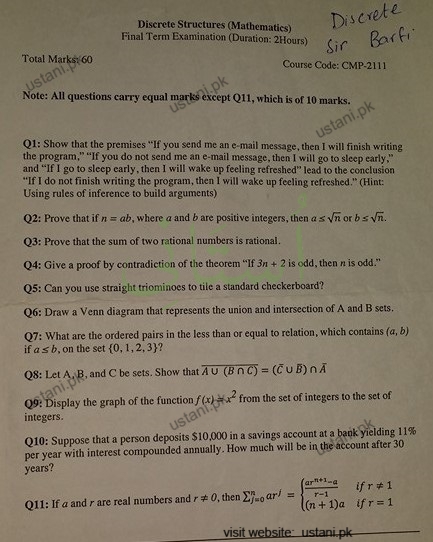Discrete Structures BSSE/CS/IT 2015 UOS — page 1