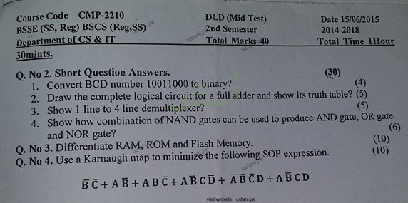 Digital Logic Design BSSE/CS/IT 2015 UOS