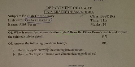 English Compulsory BSSE 2014 Mid Term UOS