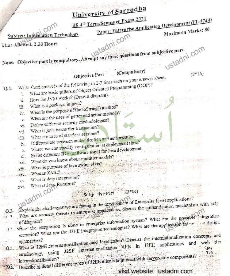 Enterprise Application Development BS 4 Semester/Term University Of Sargodha (UOS) 2021