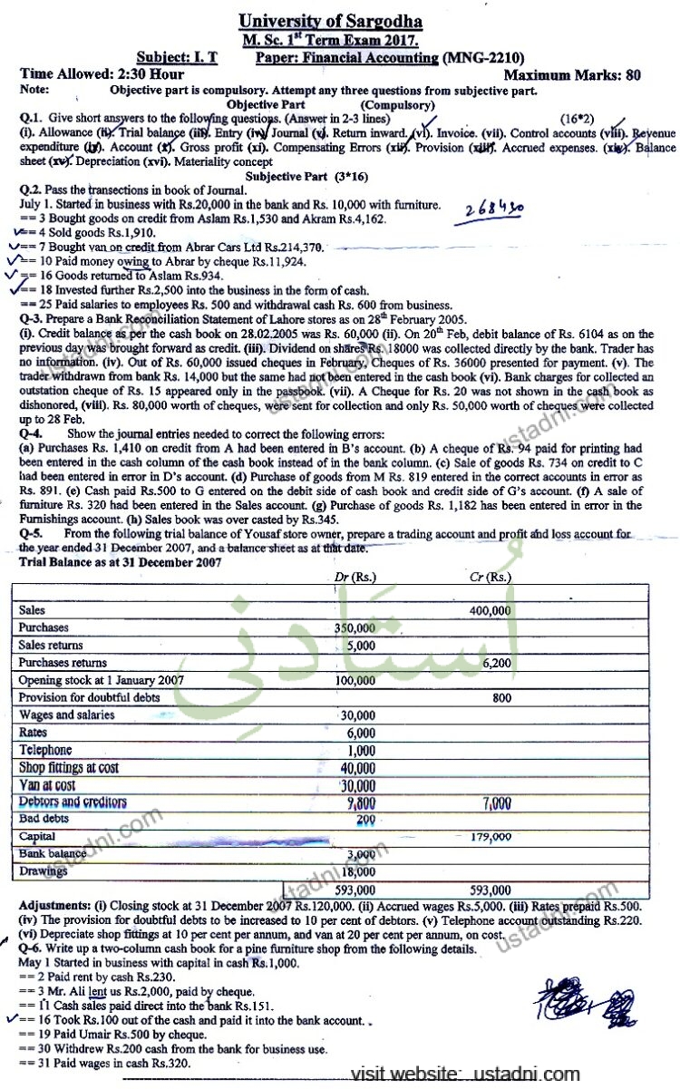 Financial Accounting MSC IT 2017 UOS