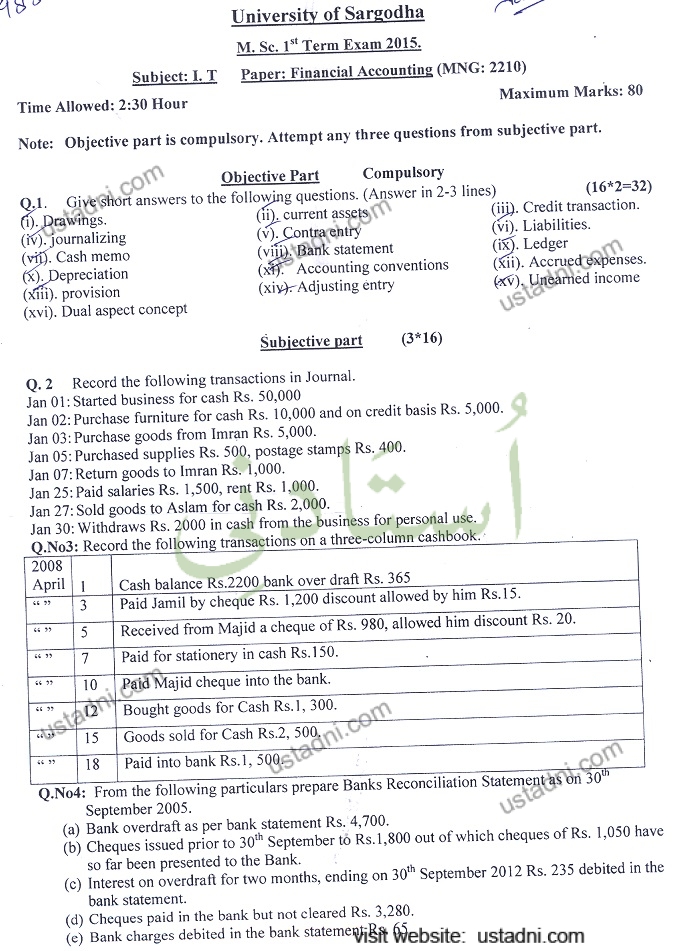 Financial Accounting MSC IT 2015 Part#1 UOS