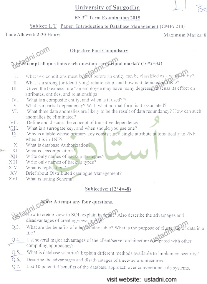 Introduction to Database Management BS IT 2015