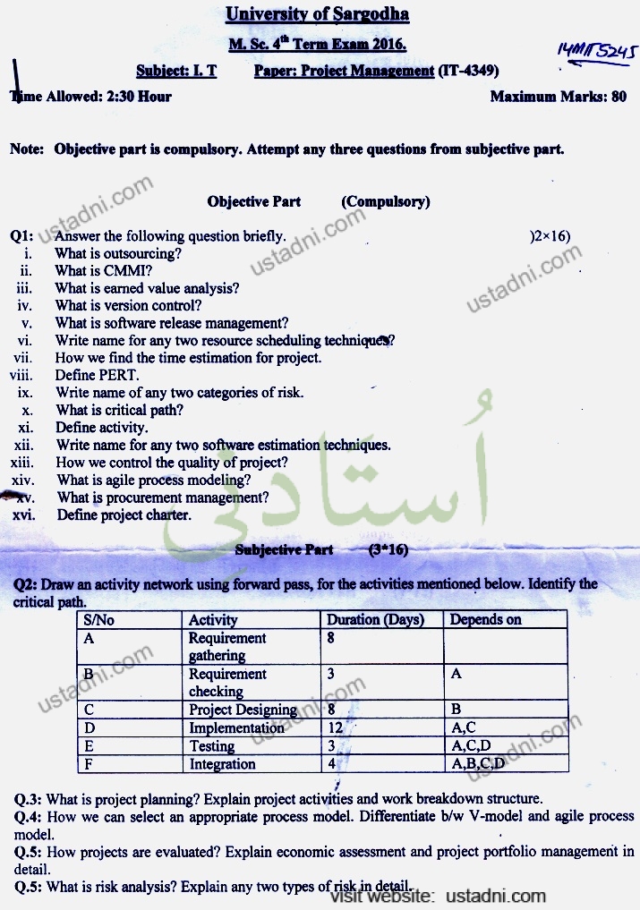 IT Project Management MSC IT 2016 UOS — page 1