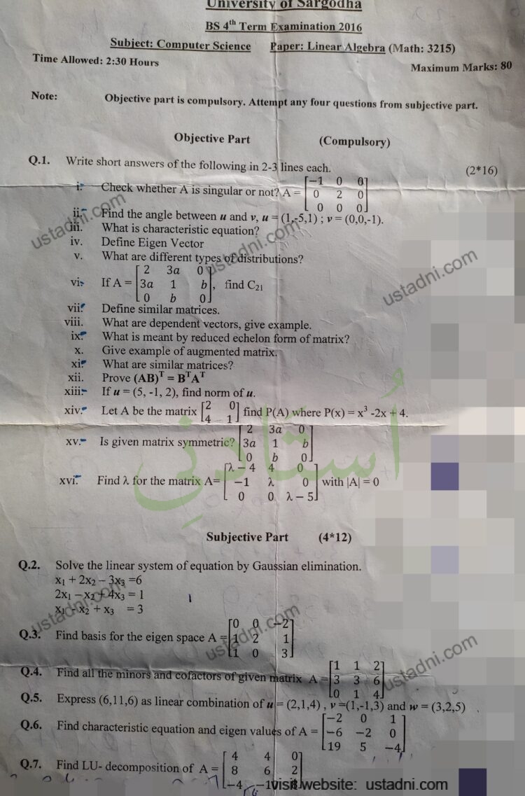Linear Algebra BSCS 2016 UOS