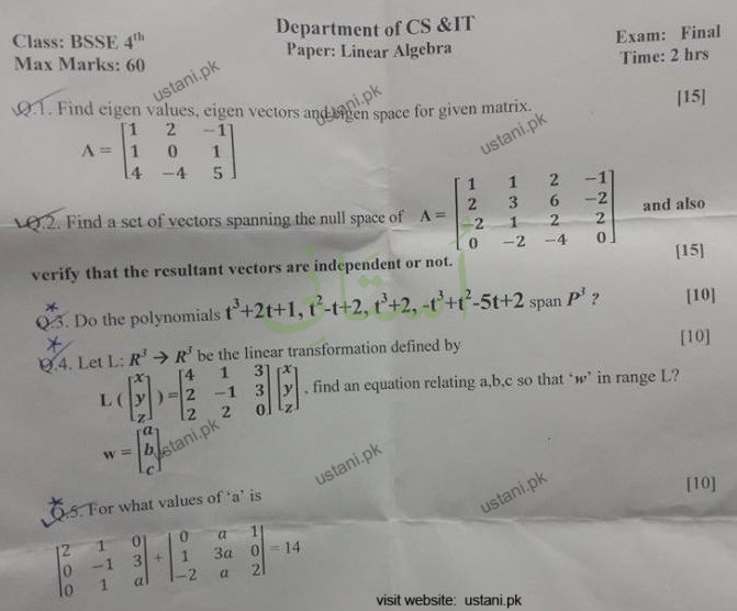 Linear Algebra BSSE 2022 UOS