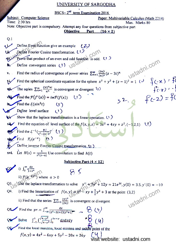 Multivariable Calculus BSCS 2016 UOS