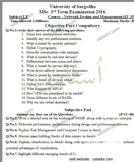 Network Design and Management M.Sc. 3 Semester/Term UOS — University of Sargodha 2016