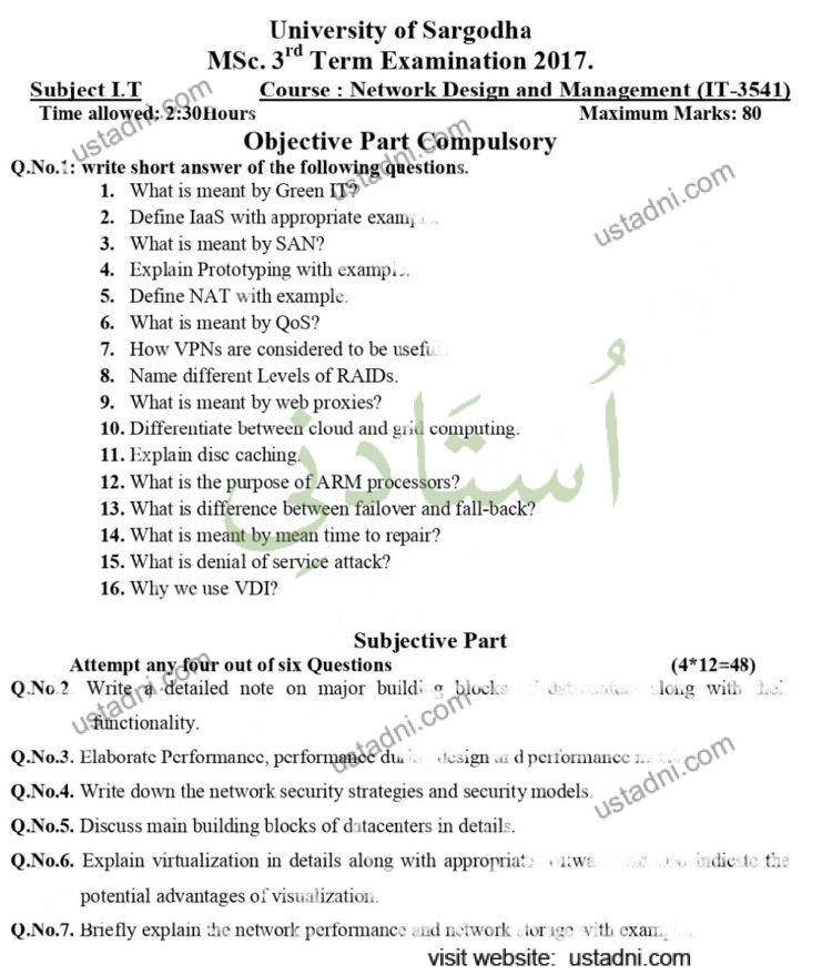 Network Design and Management Msc IT 3 Semester/Term University Of Sargodha (UOS) 2017