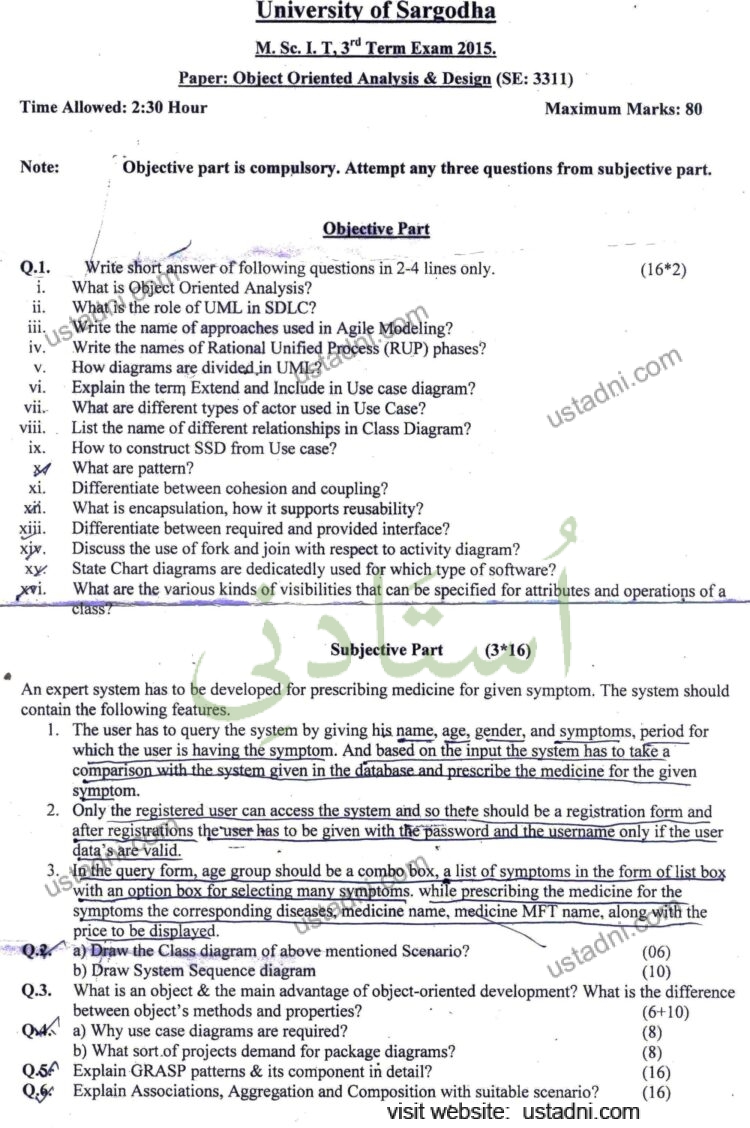 Object Oriented Analysis and Design MSC IT 2015  Paper#2 UOS