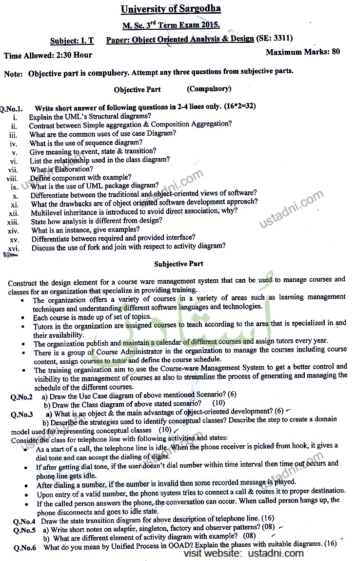Object Oriented Analysis and Design MSC IT 2015 UOS