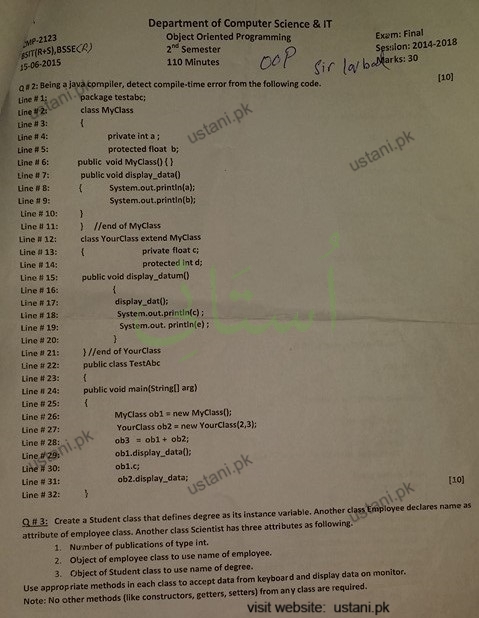 Object oriented Programming BSSE 2015 UOS