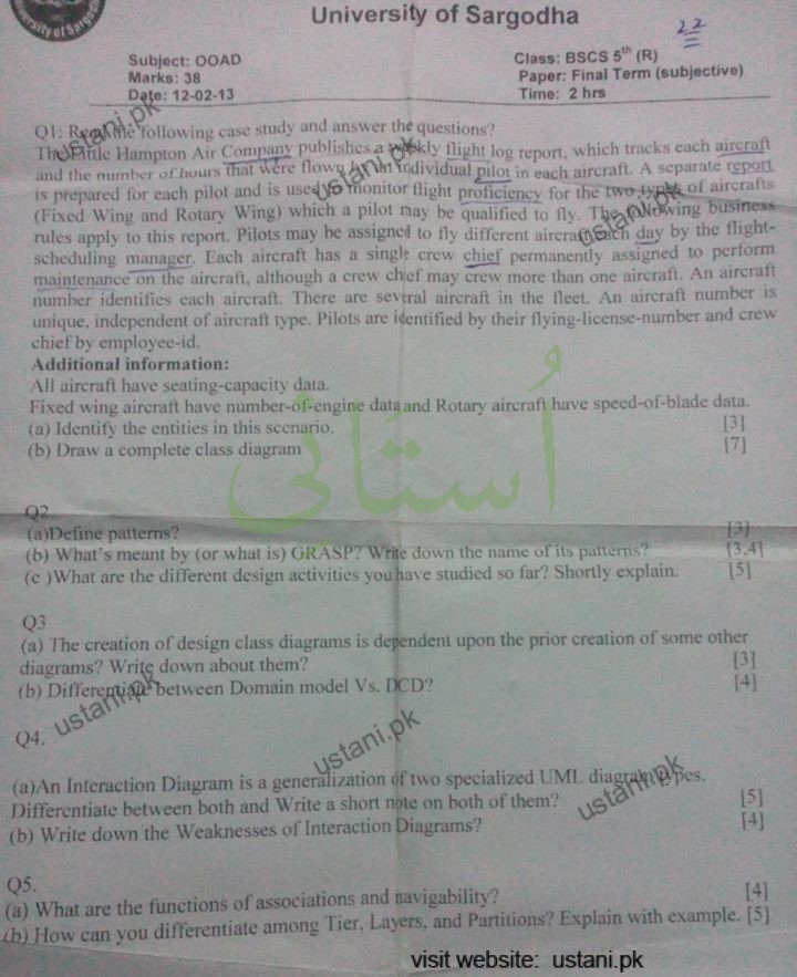 Object Oriented Analysis and Design BSCS 2013 UOS