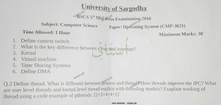 Operating System BSCS 5 Semester/Term UOS — University of Sargodha 2016