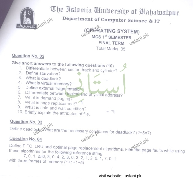 Operating System MSCS 2016 Mid Term IUB