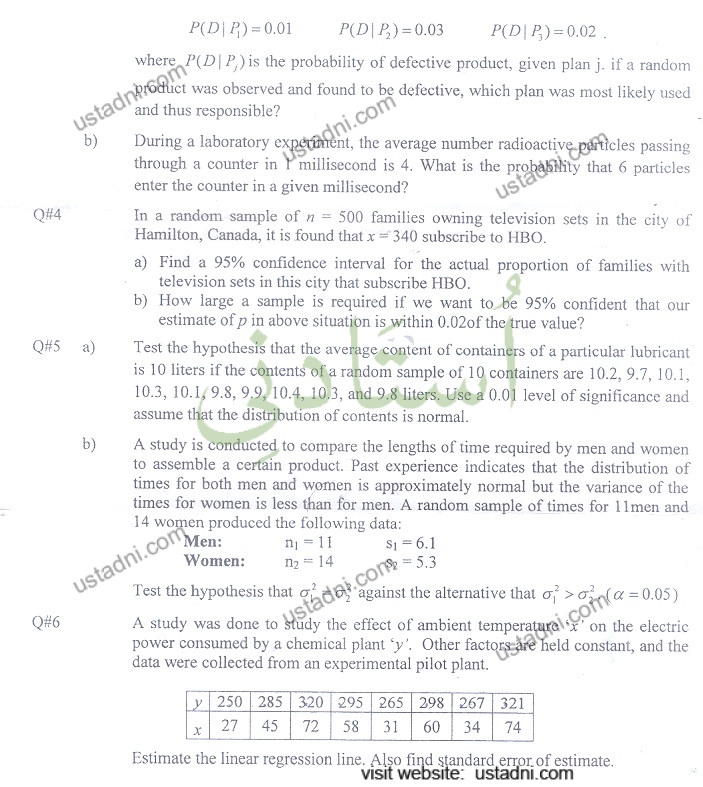 Probability and Statics BS IT 2016 Part#2 UOS
