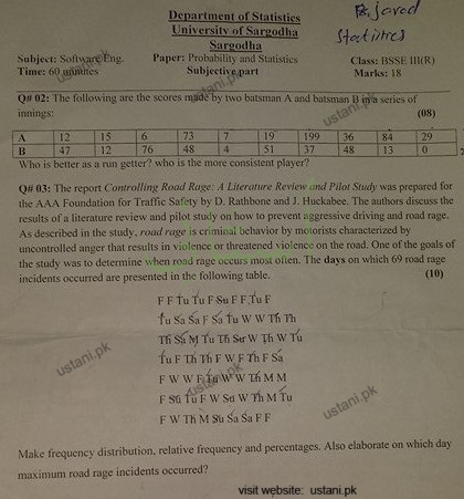 Probability and Statics BSSE 2015 Mid Term UOS