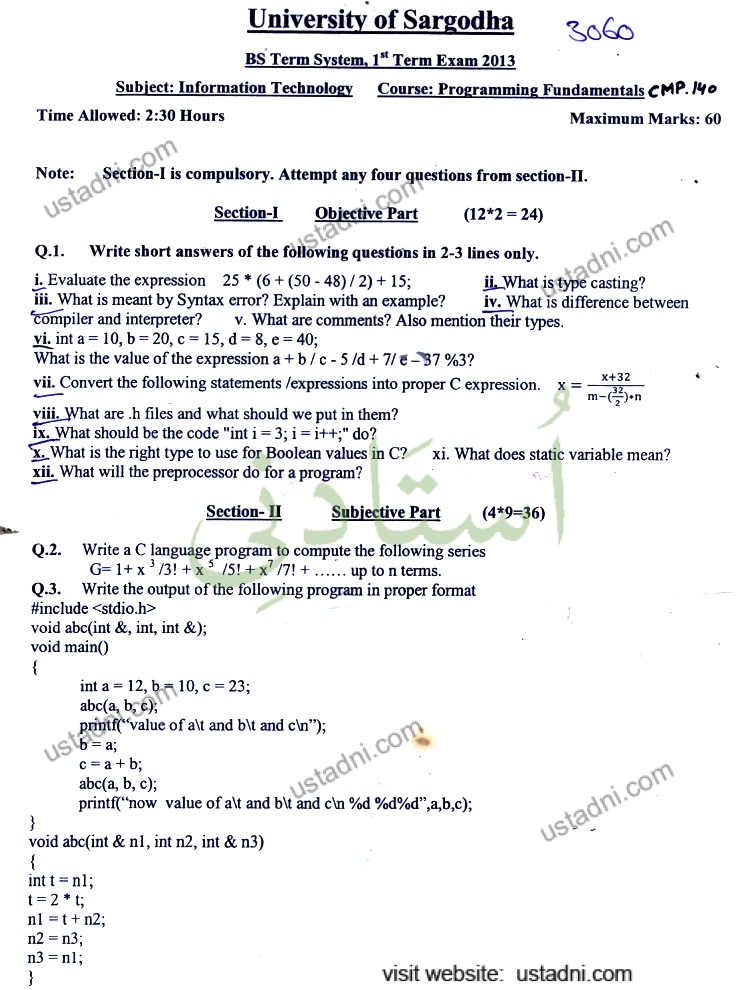 Programming Fundamentals BS IT 2013 Part#1 UOS
